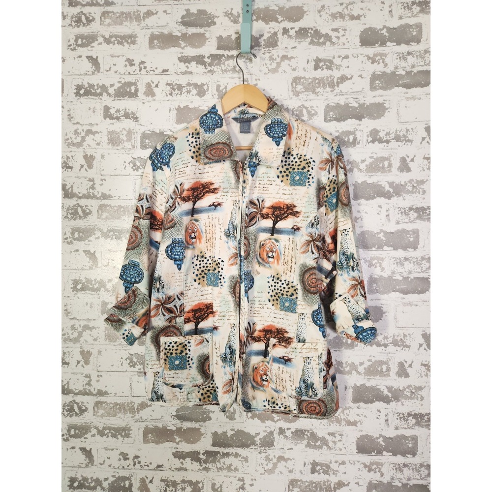 City Blues BY Koret Jacket Size 22W Multicolor Safari Animals Eclectic Vibrant‎